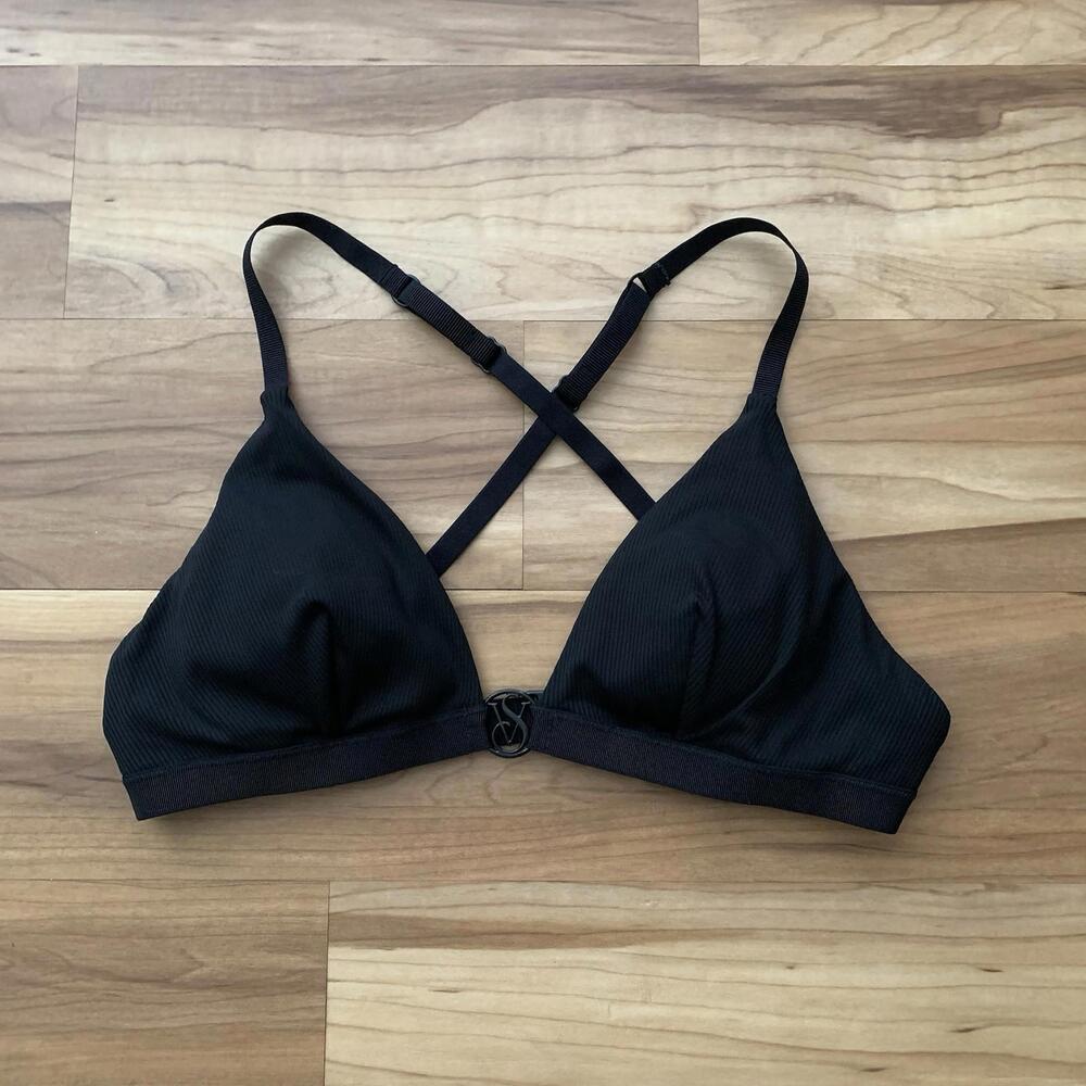 Victoria's Secret Swim Women’s Large Black Padded Bikini Top NWT